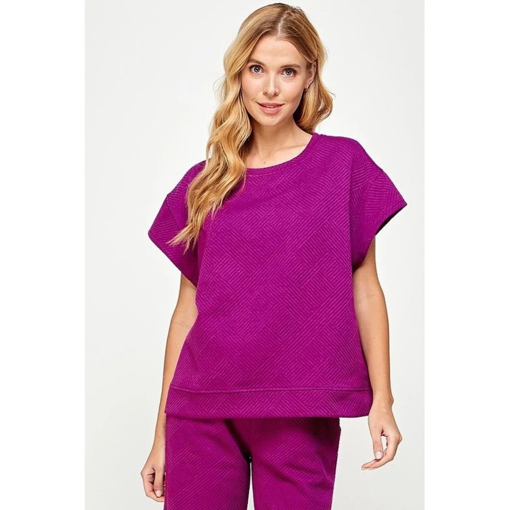 See and Be Seen Women's 2 Piece Textured Lounge Set Purple M Travel Athleisure